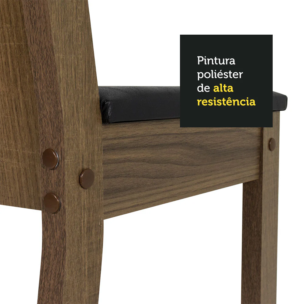 Conjunto Sala de Jantar Madesa Paula Mesa Tampo de Vidro Redondo 4 Cadeiras Rustic/Preto - Image 8