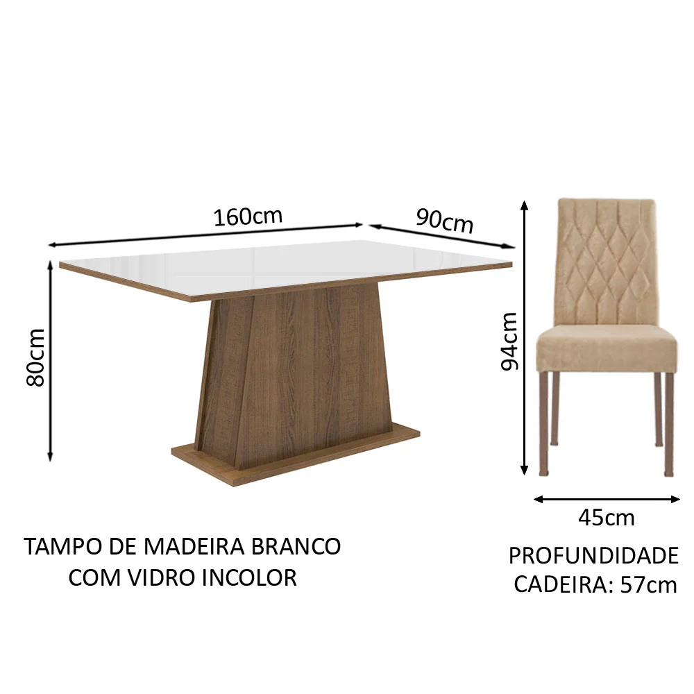 Conjunto Sala de Jantar Madesa Rafaela Mesa Tampo de Vidro com 6 Cadeiras Rustic/Branco/Imperial - Image 3
