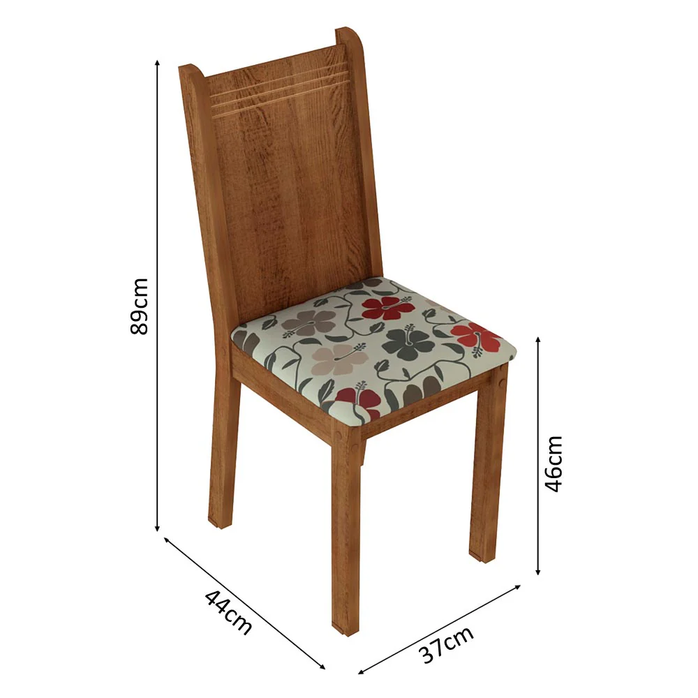 Conjunto Sala de Jantar Madesa Rute Mesa Tampo de Madeira com 4 Cadeiras Rustic/Floral Hibiscos - Image 3