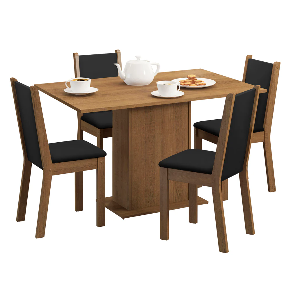 Conjunto Sala de Jantar Mesa Tampo de Madeira com 4 Cadeiras Rustic/Preto/Sintético Preto Talita Madesa - Image 2
