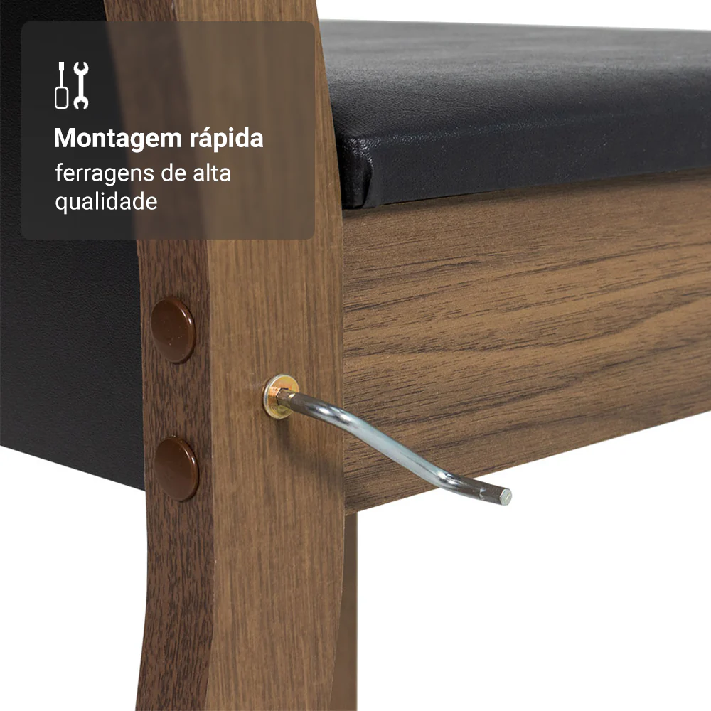 Conjunto Sala de Jantar Mesa Tampo de Madeira com 4 Cadeiras Rustic/Preto/Sintético Preto Talita Madesa - Image 6