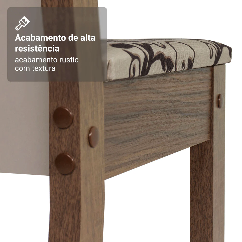 Conjunto Sala de Jantar Magnólia Mesa Tampo de Vidro 4 Cadeiras Rustic/Crema/Bege Marrom Madesa - Image 9