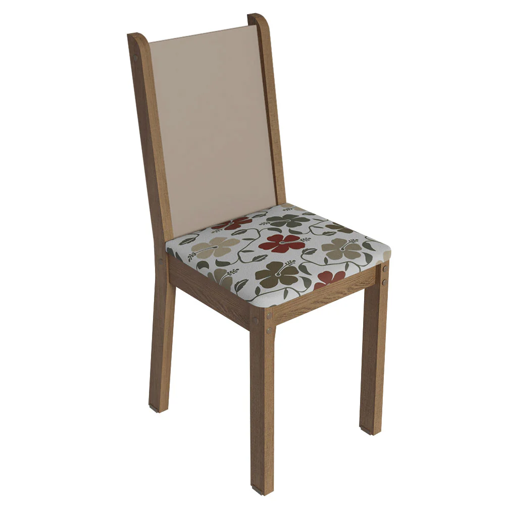 Conjunto Sala de Jantar Magnólia Mesa Tampo de Vidro 4 Cadeiras Rustic/Crema/Floral Hibiscos Madesa - Image 6