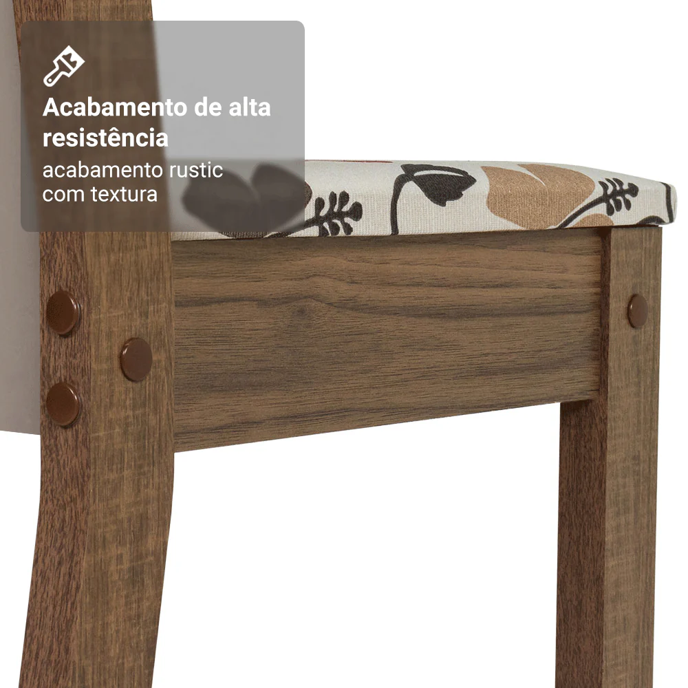 Conjunto Sala de Jantar Magnólia Mesa Tampo de Vidro 4 Cadeiras Rustic/Crema/Floral Hibiscos Madesa - Image 9