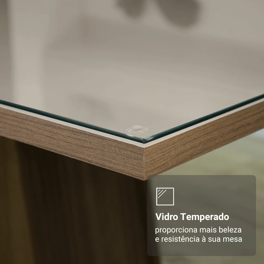 Conjunto Sala de Jantar Mesa Tampo de Vidro com 4 Cadeiras Rustic/Crema/Sintético Bege Moscou Plus Madesa - Image 7