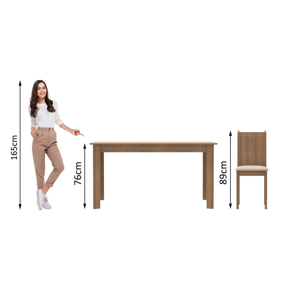 Conjunto Sala de Jantar Rosie Madesa Mesa Tampo de Madeira com 4 Cadeiras Rustic/Sintético Bege - Image 8