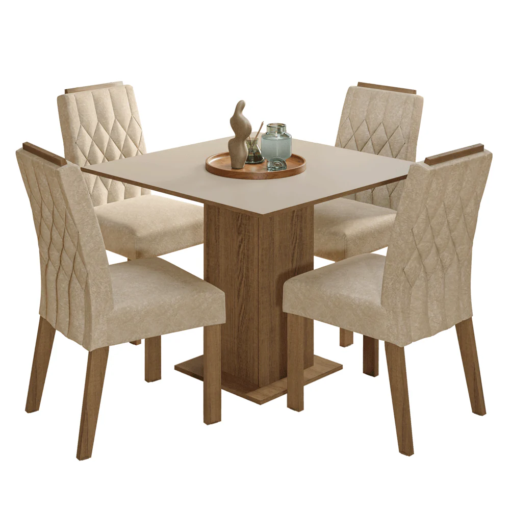 Conjunto Sala de Jantar Tampo de Madeira 4 Cadeiras Rustic/Crema/Imperial Verbena Madesa - Image 2