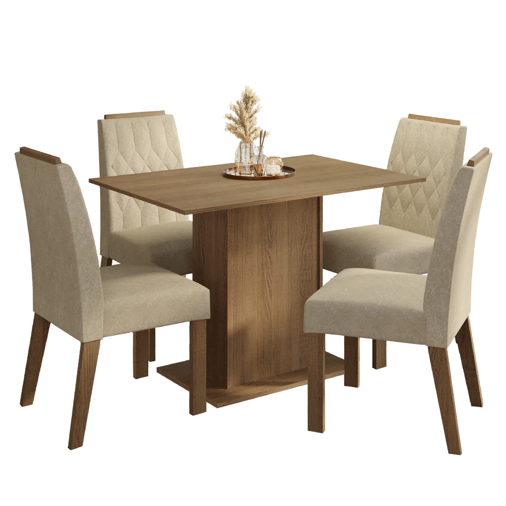 Conjunto Sala de Jantar Tampo de Madeira 4 Cadeiras Rustic/Imperial Romã Madesa - Image 2