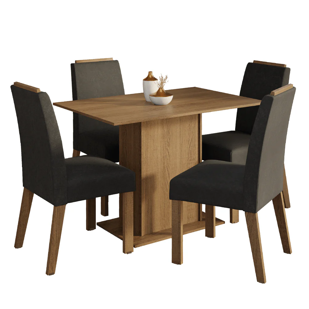 Conjunto Sala de Jantar Tampo de Madeira 4 Cadeiras Rustic/Oxford Acácia Madesa - Image 2