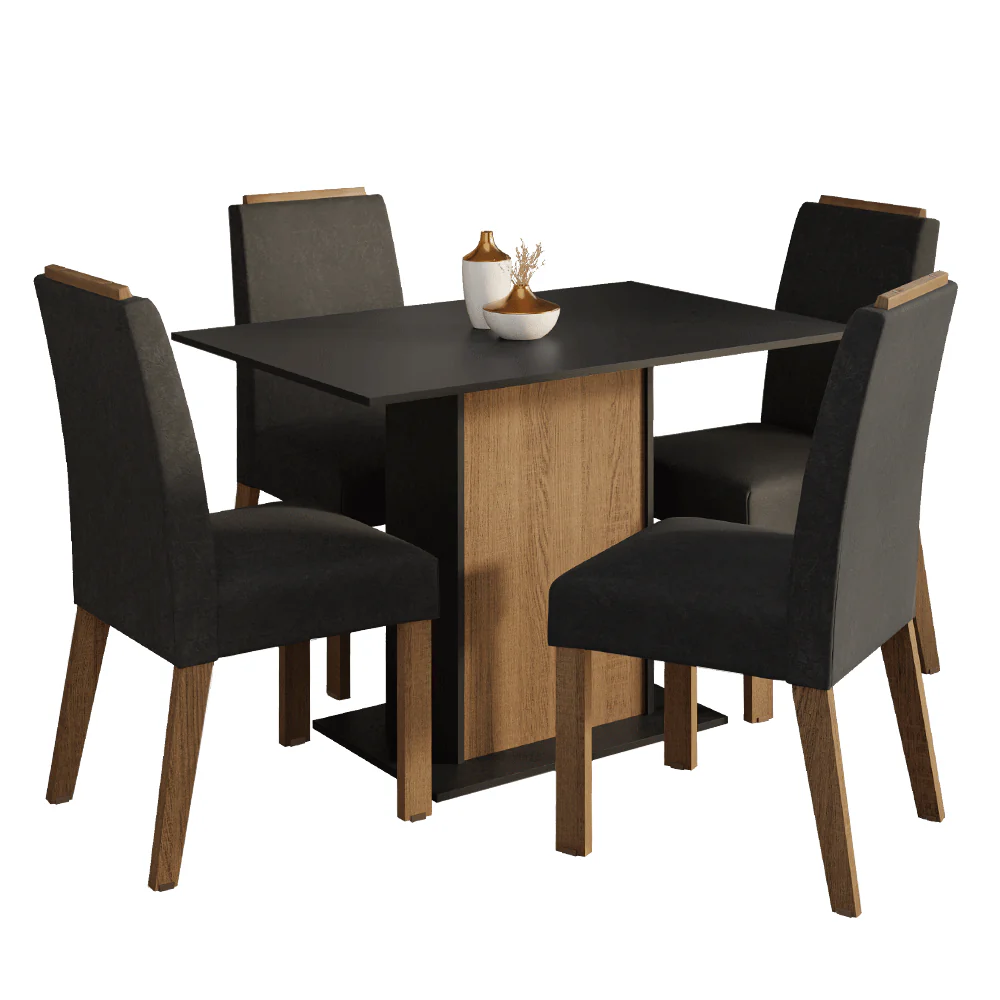 Conjunto Sala de Jantar Tampo de Madeira 4 Cadeiras Rustic/Preto/Oxford Acácia Madesa - Image 2