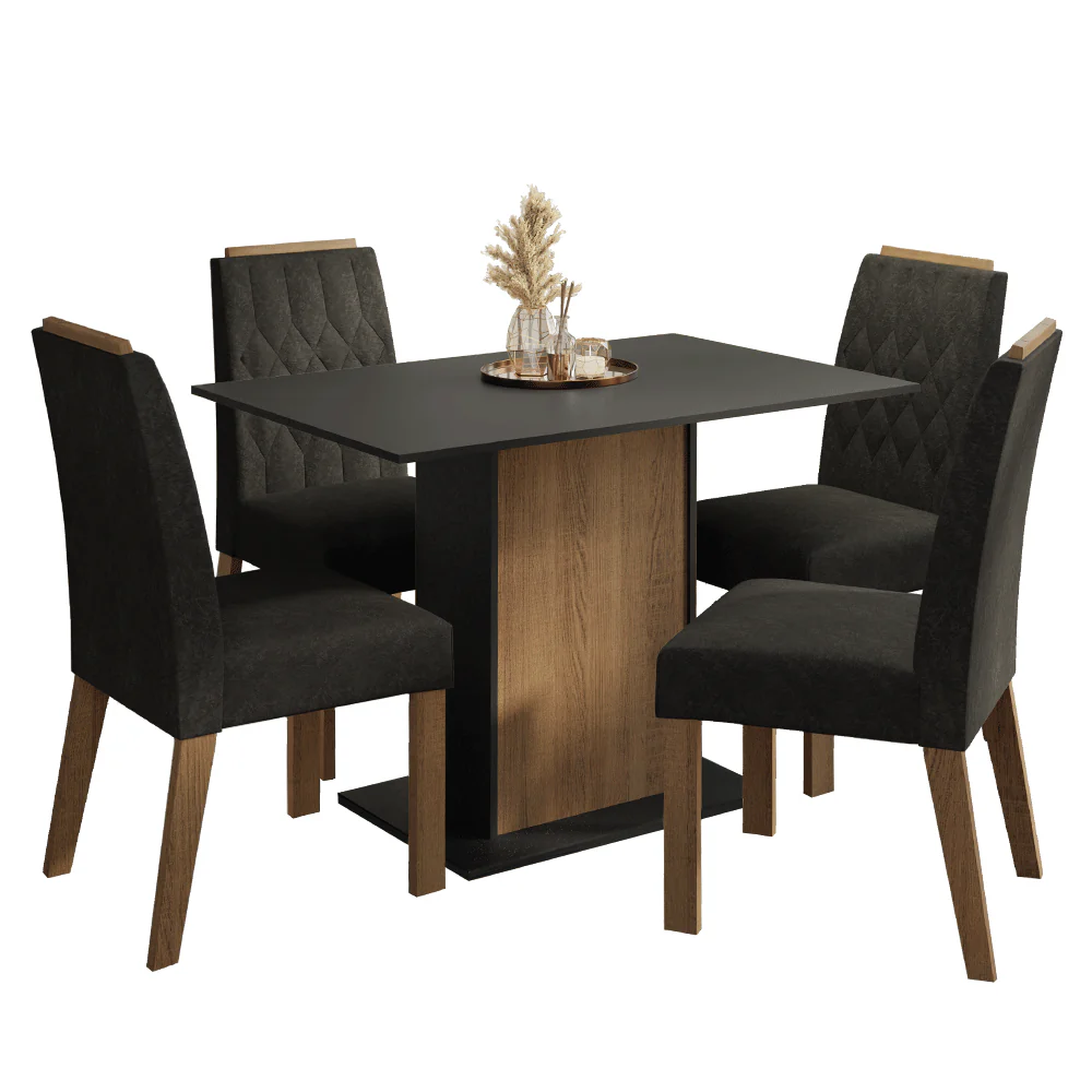 Conjunto Sala de Jantar Tampo de Madeira 4 Cadeiras Rustic/Preto/Oxford Romã Madesa - Image 2