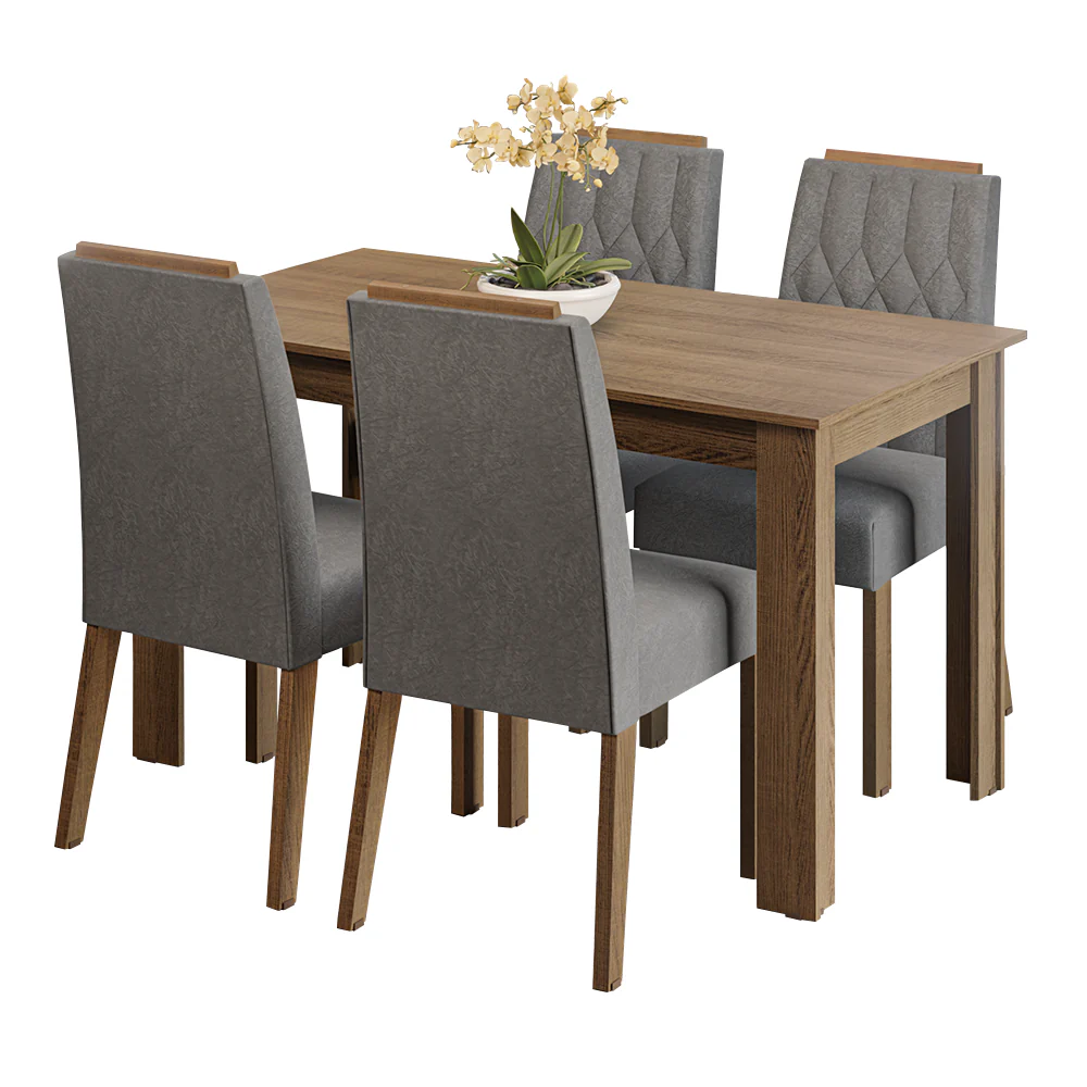 Conjunto Sala de Jantar Tampo de Madeira 4 Cadeiras Rustic/Silver Hera Madesa - Image 2