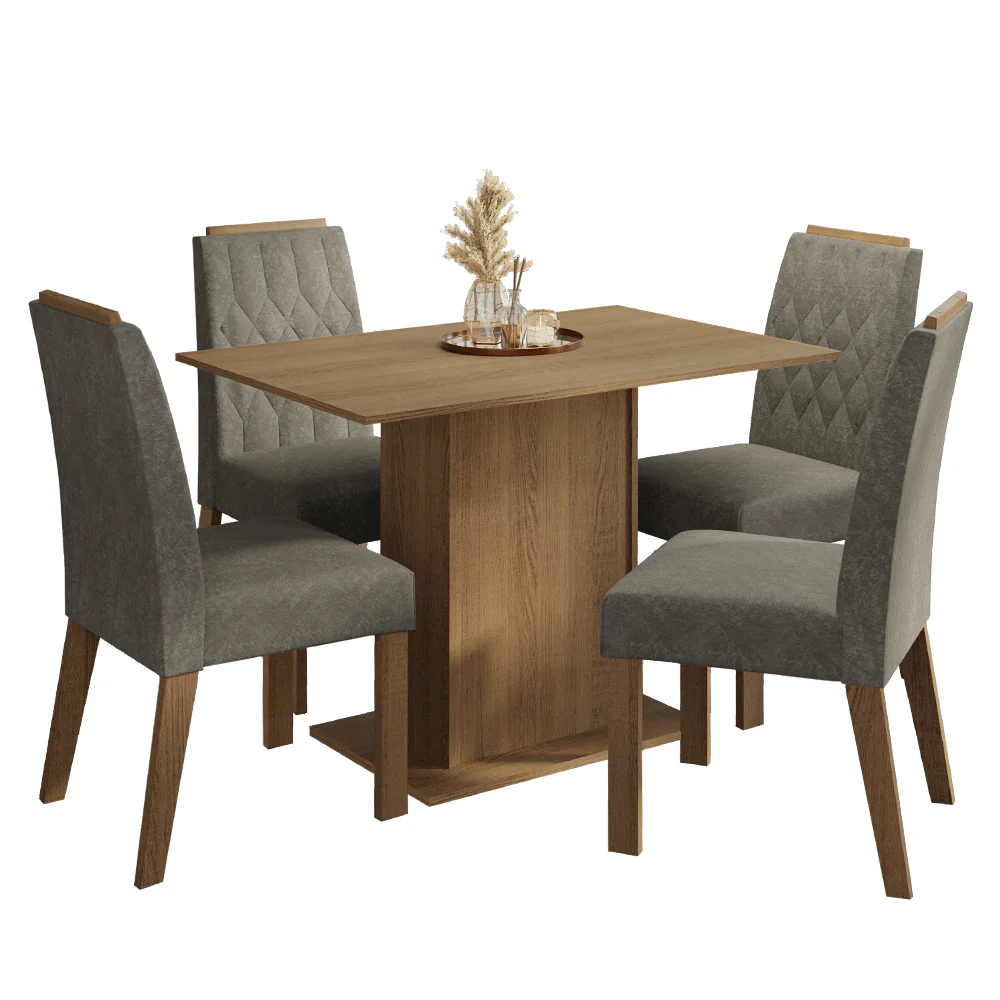 Conjunto Sala de Jantar Tampo de Madeira 4 Cadeiras Rustic/Silver Romã Madesa - Image 2