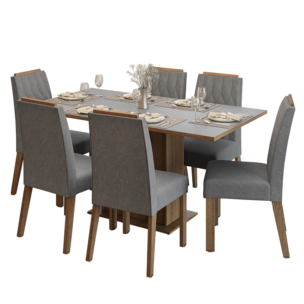 Conjunto Sala de Jantar Tampo de Madeira 6 Cadeiras Rustic/Cinza/Silver Bosque Madesa - Image 2