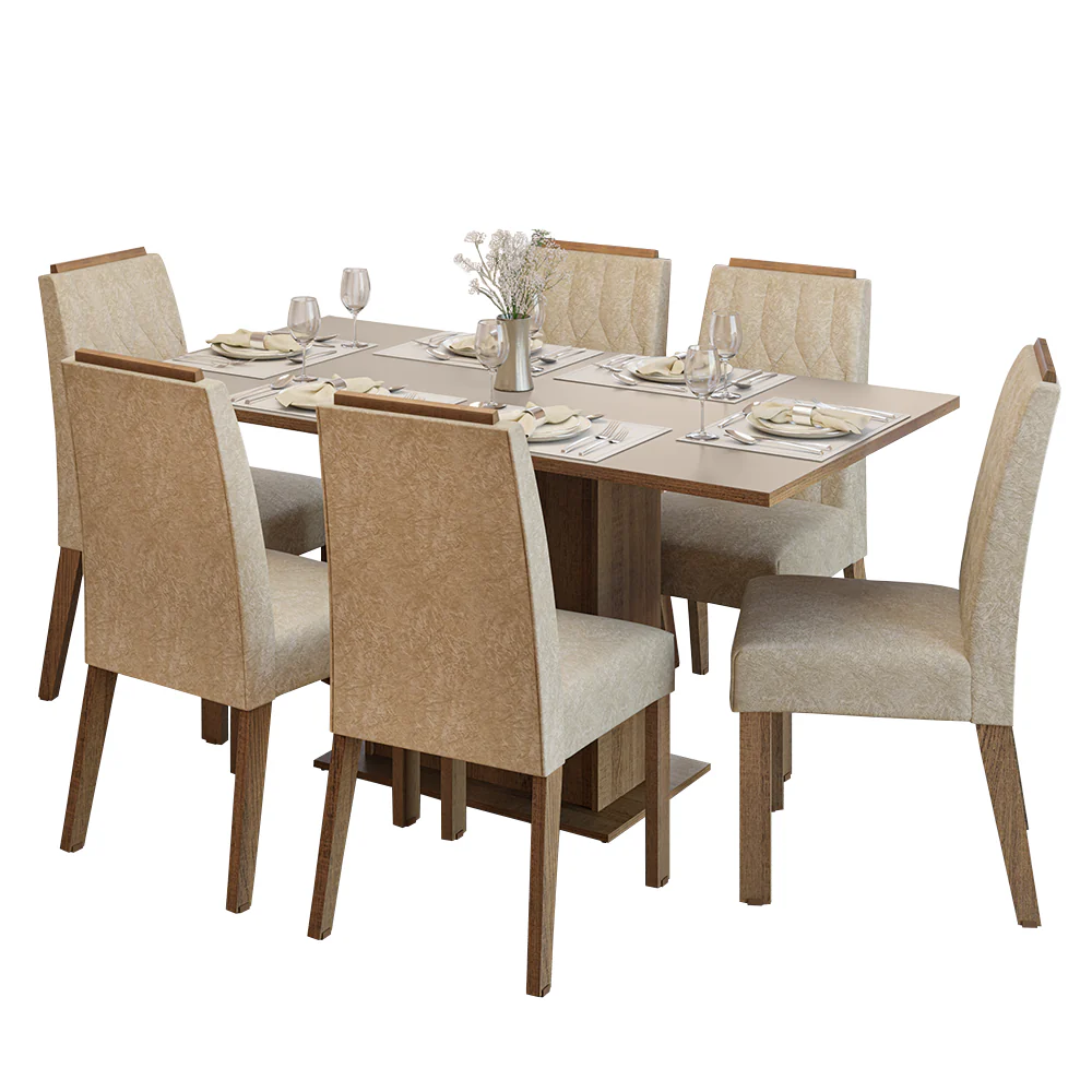 Conjunto Sala de Jantar Tampo de Madeira 6 Cadeiras Rustic/Crema/Imperial Bosque Madesa - Image 2