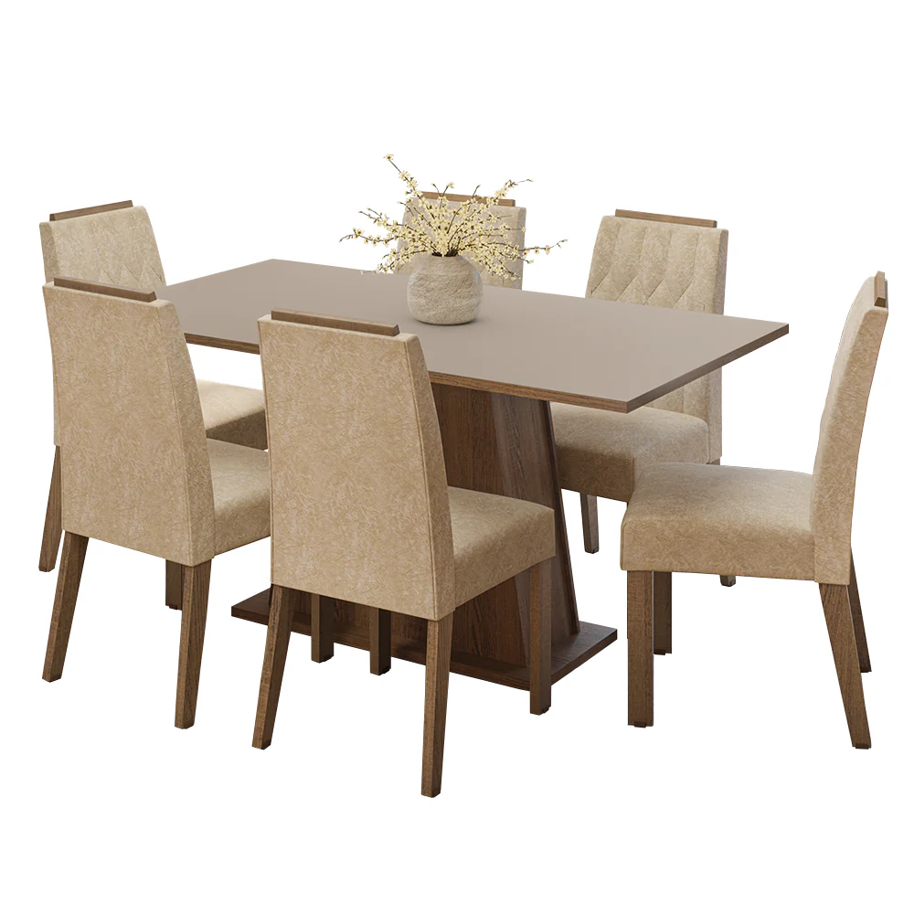 Conjunto Sala de Jantar Tampo de Madeira 6 Cadeiras Rustic/Crema/Imperial Cedro Madesa - Image 2