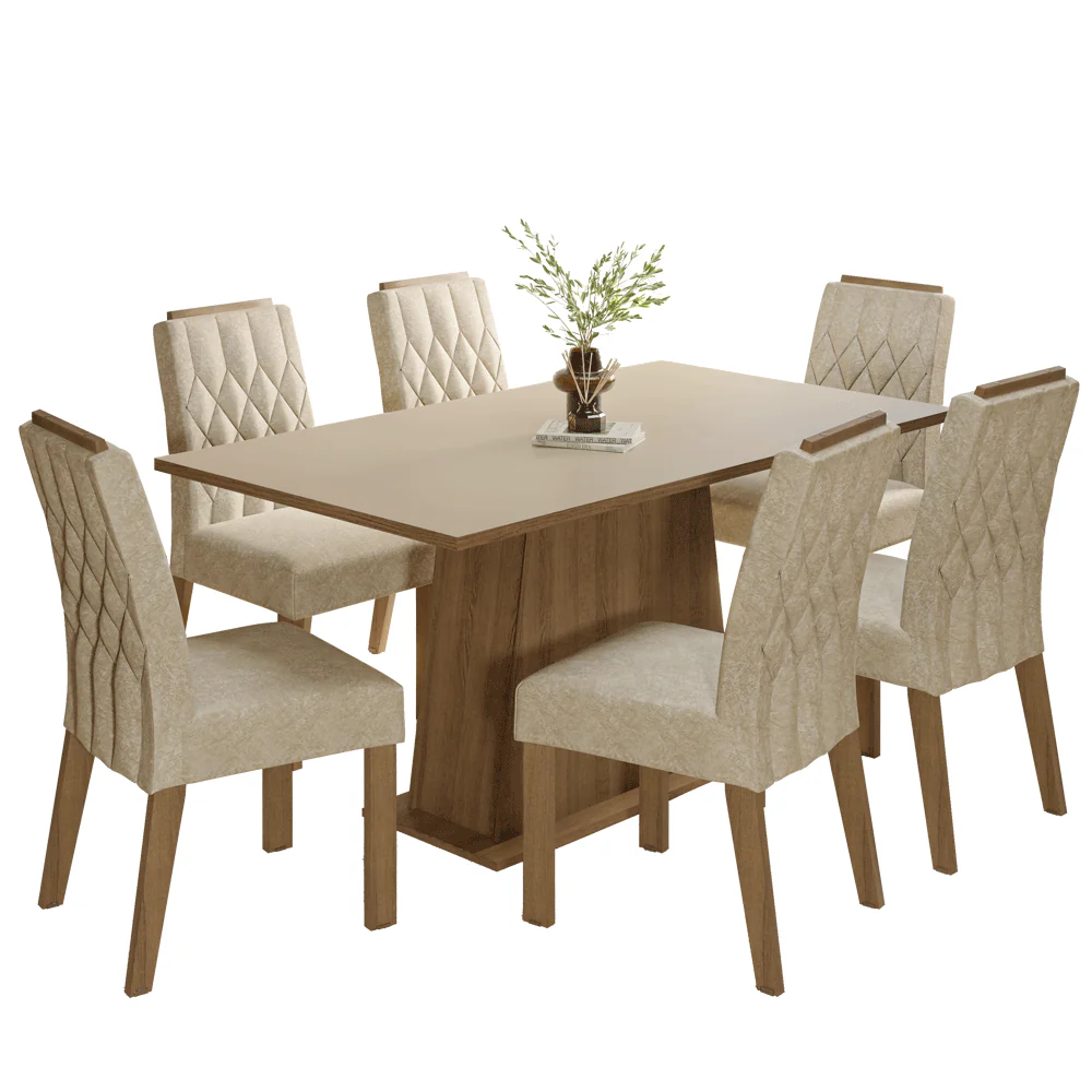 Conjunto Sala de Jantar Tampo de Madeira 6 Cadeiras Rustic/Crema/Imperial Hortelã Madesa - Image 2