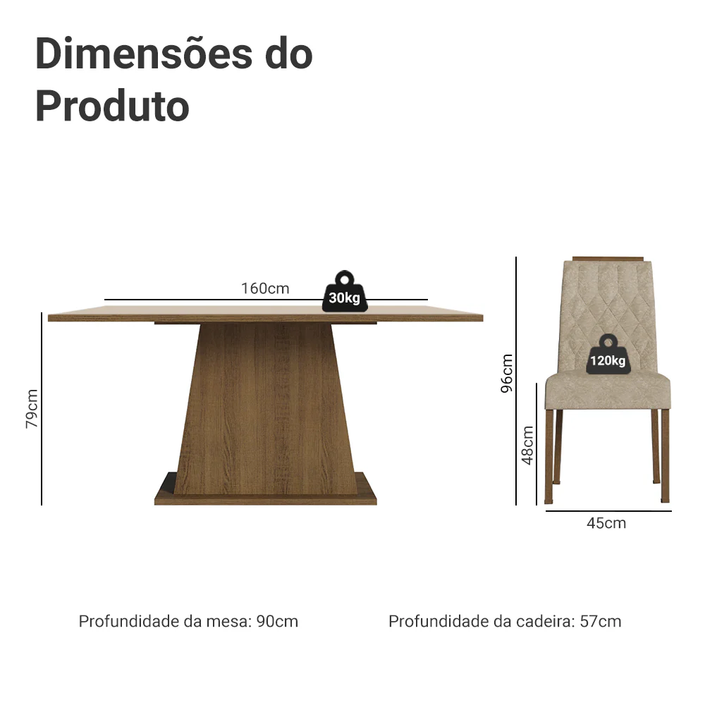 Conjunto Sala de Jantar Tampo de Madeira 6 Cadeiras Rustic/Crema/Imperial Hortelã Madesa - Image 3
