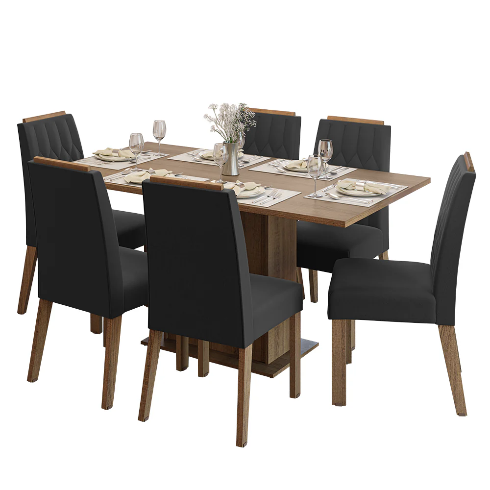 Conjunto Sala de Jantar Tampo de Madeira 6 Cadeiras Rustic/Oxford Bosque Madesa - Image 2