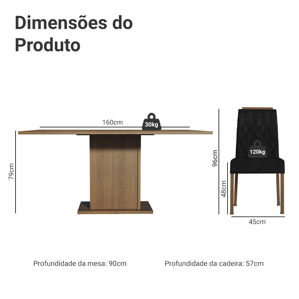 Conjunto Sala de Jantar Tampo de Madeira 6 Cadeiras Rustic/Oxford Bosque Madesa - Image 3