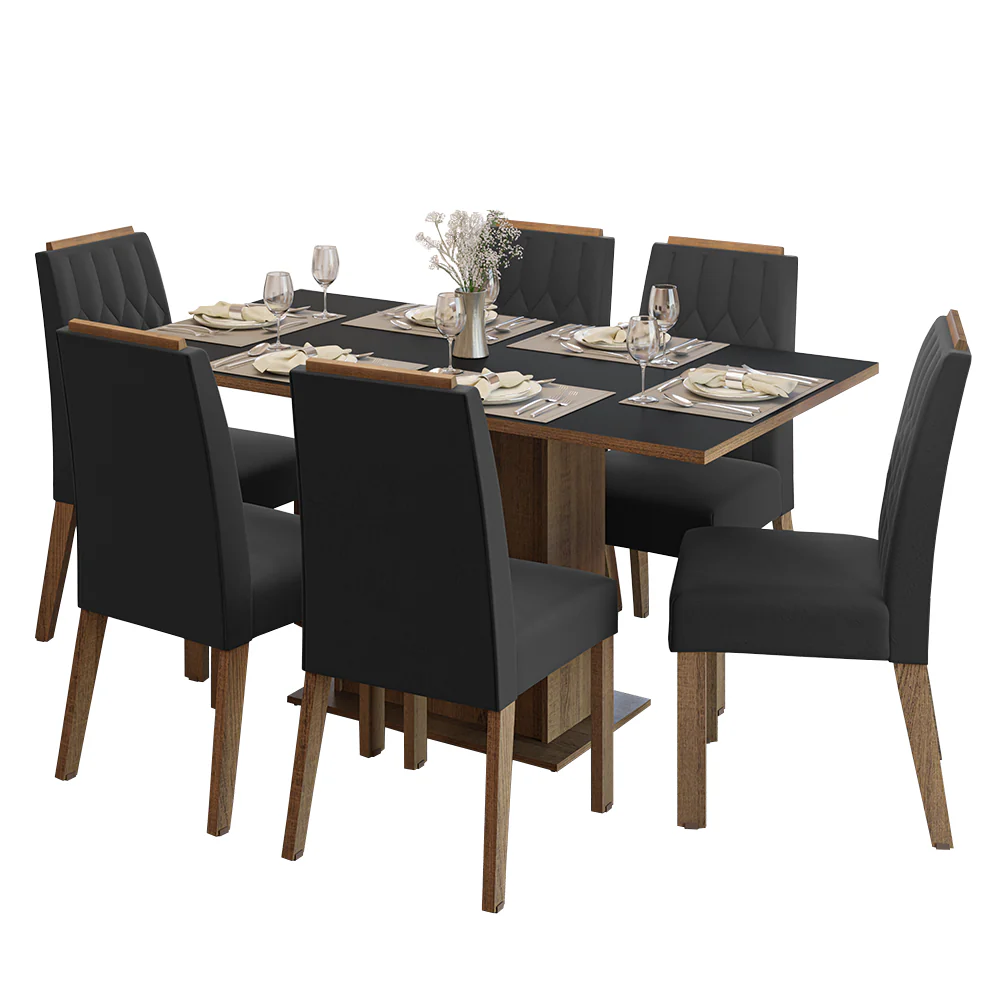Conjunto Sala de Jantar Tampo de Madeira 6 Cadeiras Rustic/Preto/Oxford Bosque Madesa - Image 2