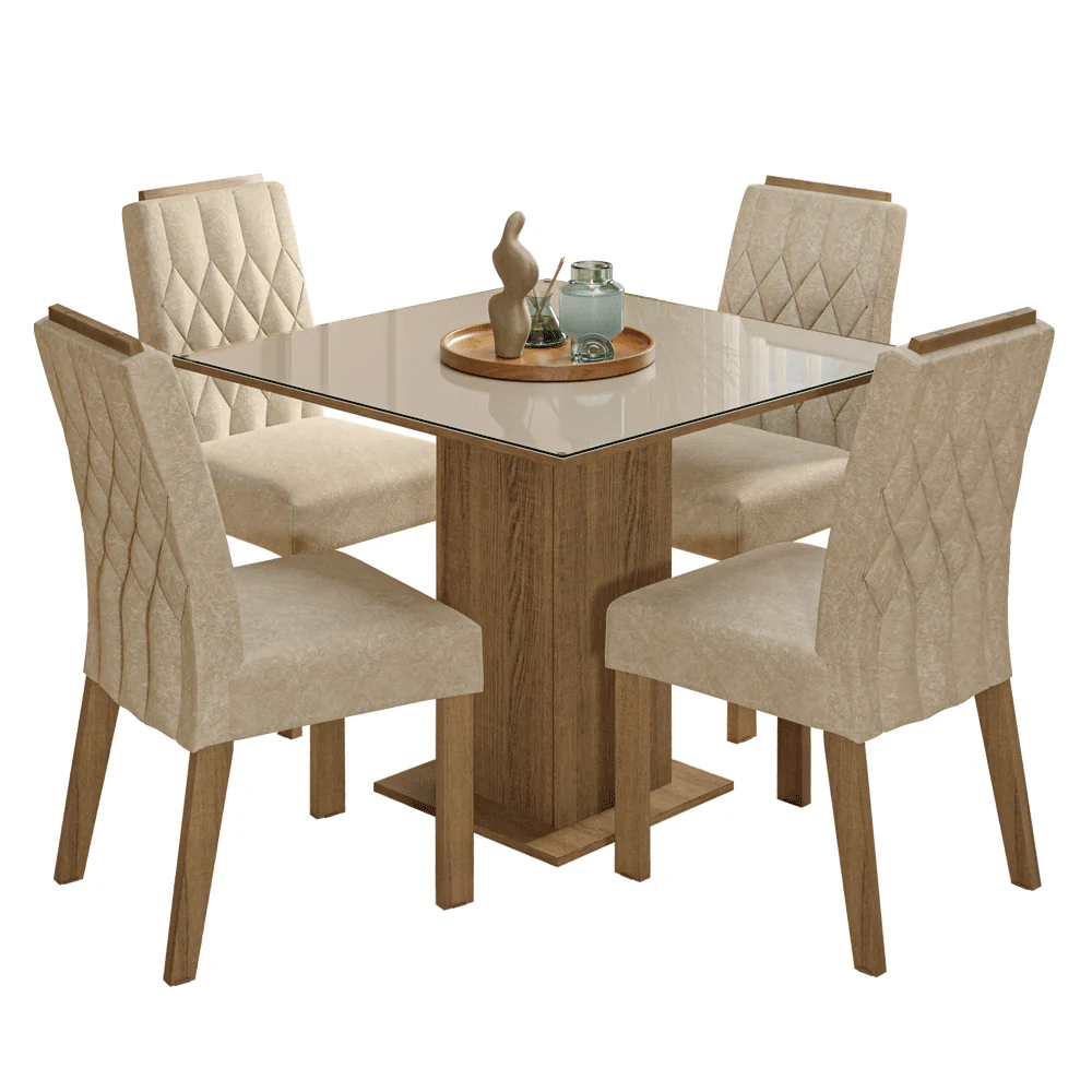 Conjunto Sala de Jantar Tampo de Vidro 4 Cadeiras Rustic/Crema/Imperial Sálvia Madesa - Image 2