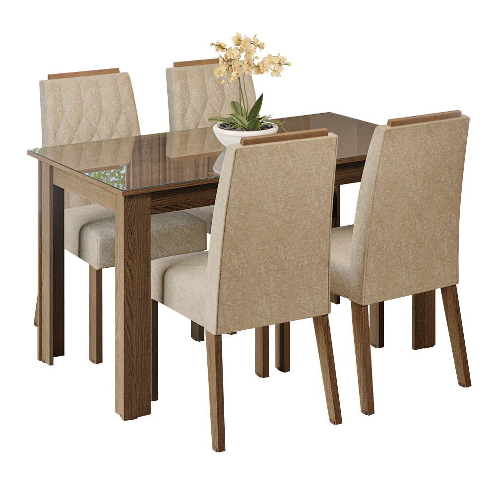 Conjunto Sala de Jantar Tampo de Vidro 4 Cadeiras Rustic/Imperial Pétala Madesa - Image 2