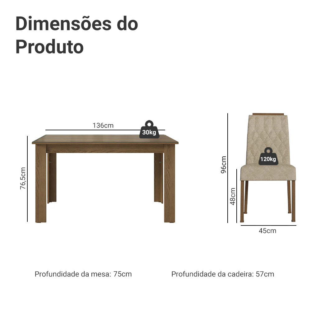 Conjunto Sala de Jantar Tampo de Vidro 4 Cadeiras Rustic/Imperial Pétala Madesa - Image 3
