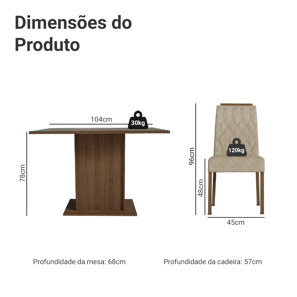 Conjunto Sala de Jantar Tampo de Vidro 4 Cadeiras Rustic/Imperial Pitanga Madesa - Image 3