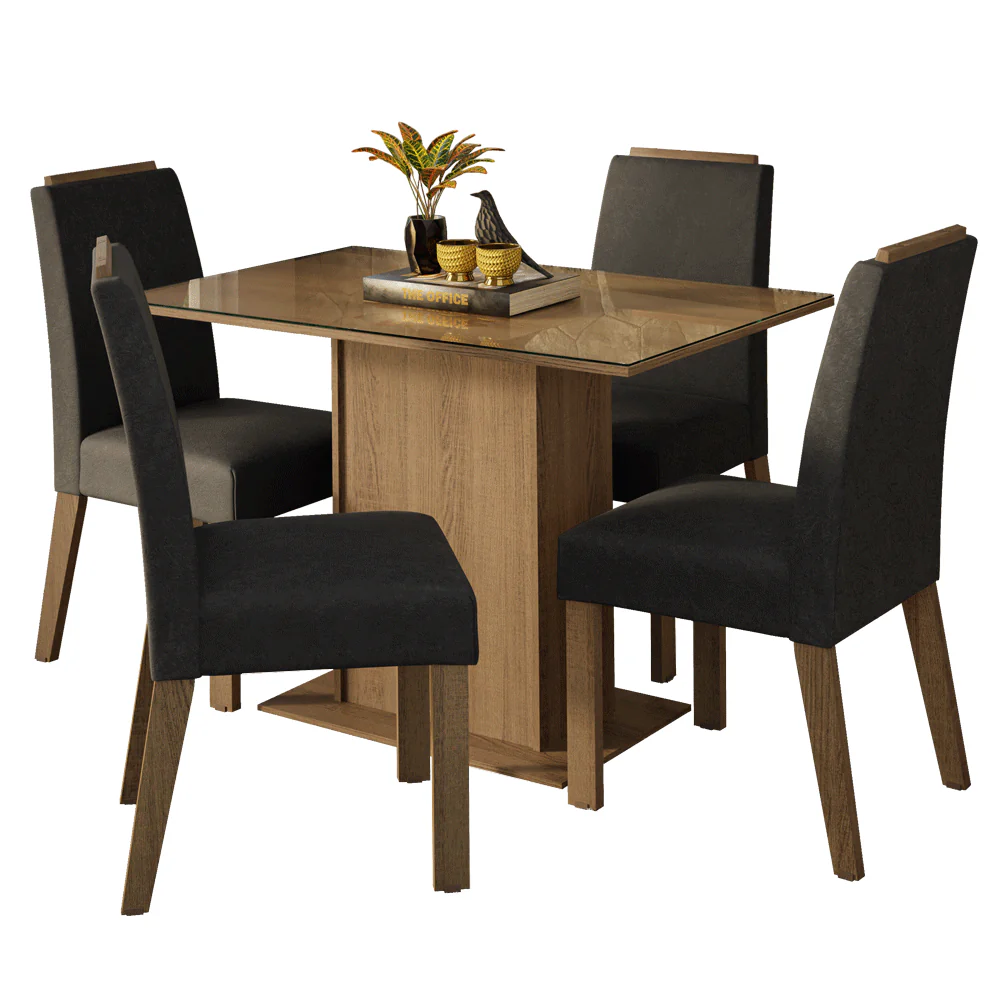 Conjunto Sala de Jantar Tampo de Vidro 4 Cadeiras Rustic/Oxford Jasmin Madesa - Image 2