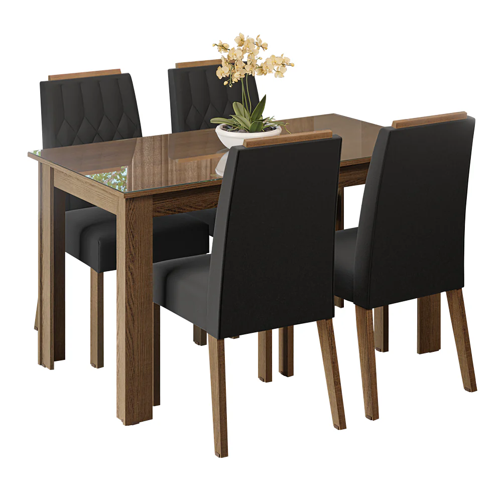 Conjunto Sala de Jantar Tampo de Vidro 4 Cadeiras Rustic/Oxford Pétala Madesa - Image 2