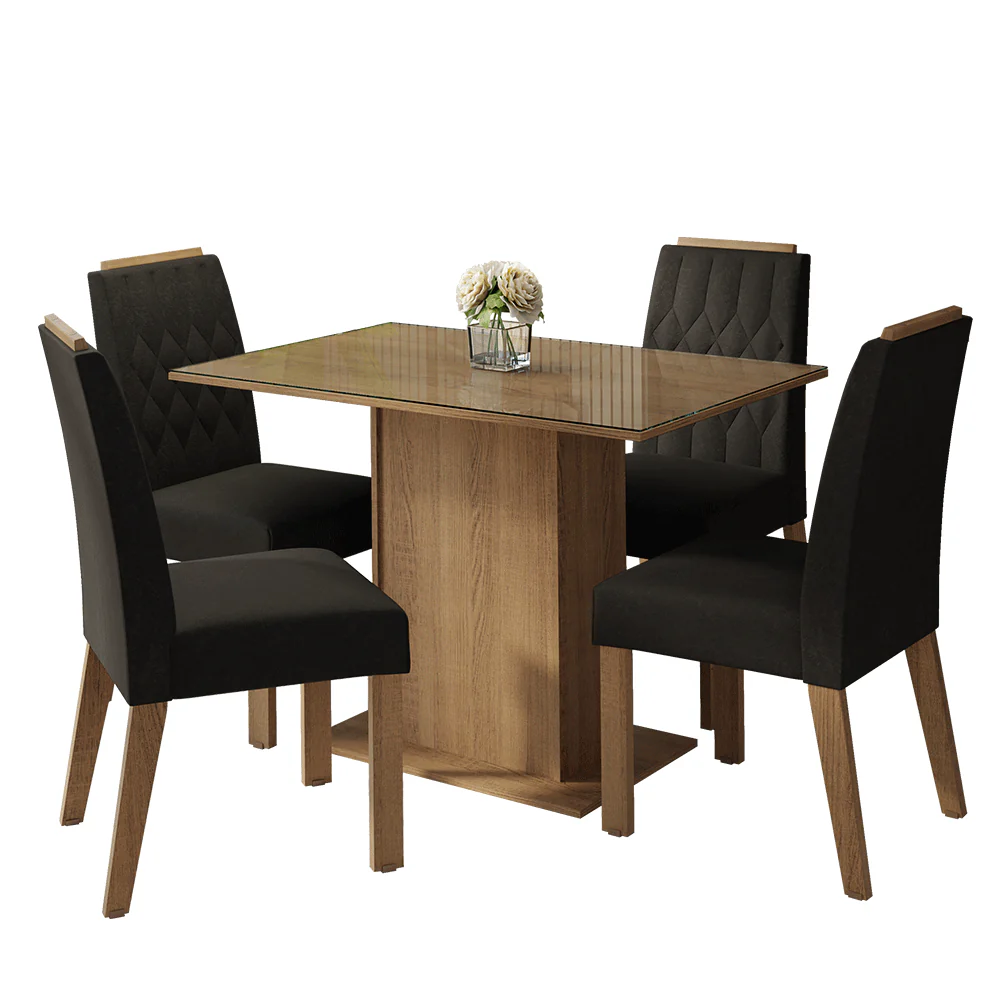 Conjunto Sala de Jantar Tampo de Vidro 4 Cadeiras Rustic/Oxford Pitanga Madesa - Image 2