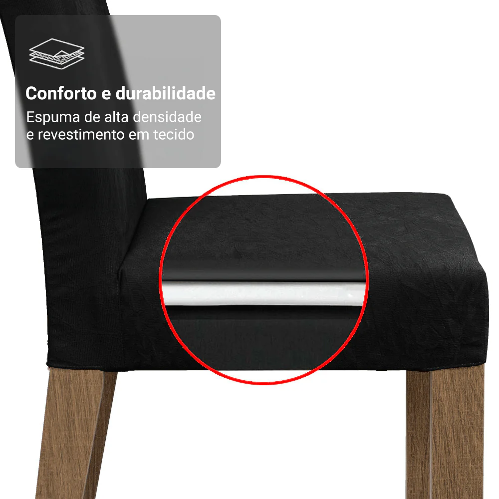 Conjunto Sala de Jantar Tampo de Vidro 4 Cadeiras Rustic/Preto/Oxford Jasmin Madesa - Image 9