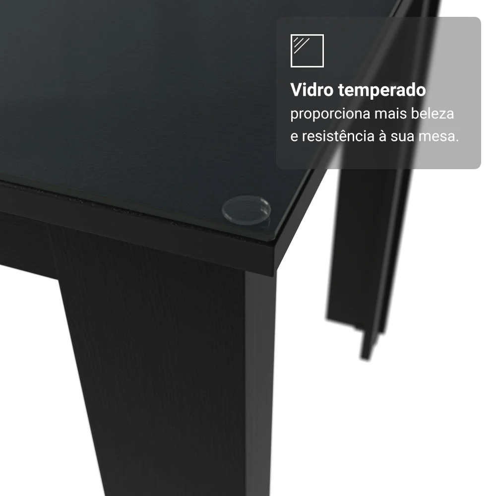 Conjunto Sala de Jantar Tampo de Vidro 4 Cadeiras Rustic/Preto/Oxford Pétala Madesa - Image 7