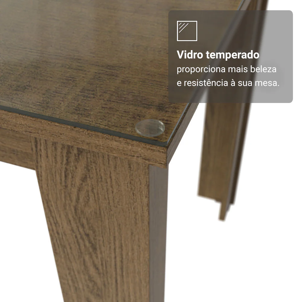 Conjunto Sala de Jantar Tampo de Vidro 4 Cadeiras Rustic/Silver Pétala Madesa - Image 7