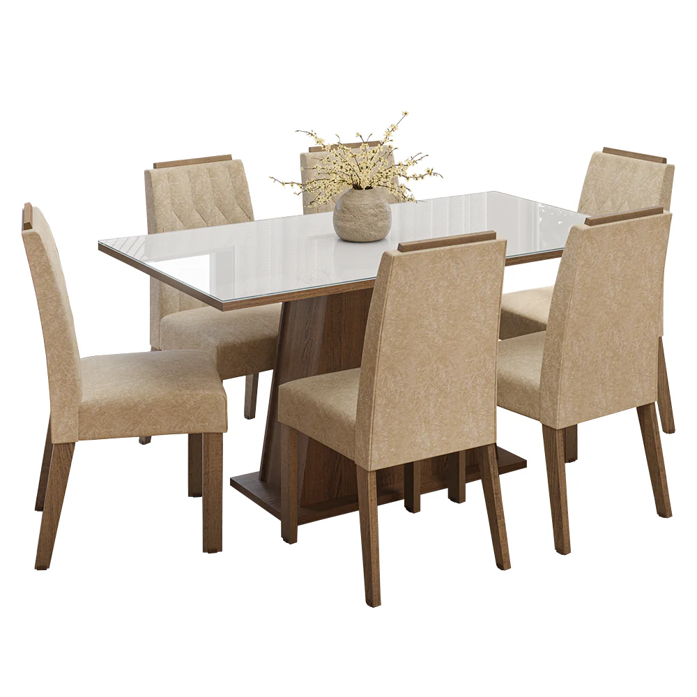 Conjunto Sala de Jantar Tampo de Vidro 6 Cadeiras Rustic/Branco/Imperial Peônia Madesa - Image 2