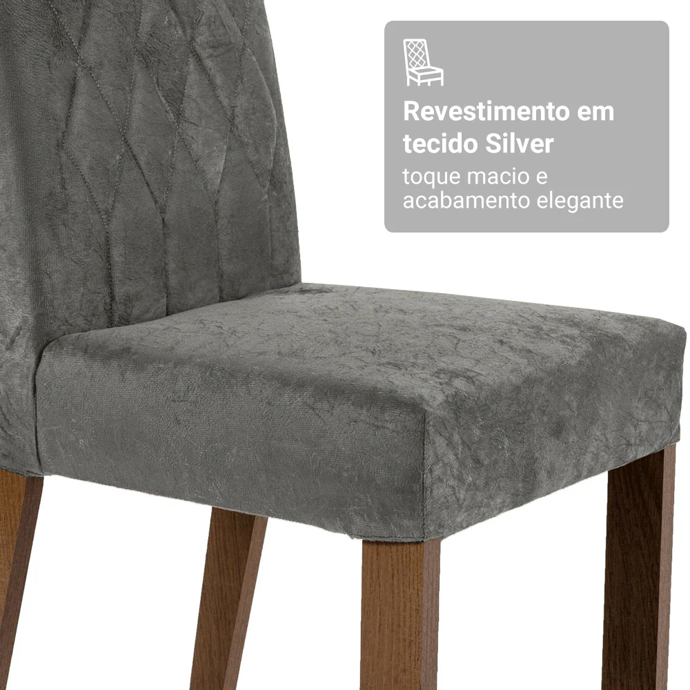 Conjunto Sala de Jantar Tampo de Vidro 6 Cadeiras Rustic/Cinza/Silver Azaleia Madesa - Image 10