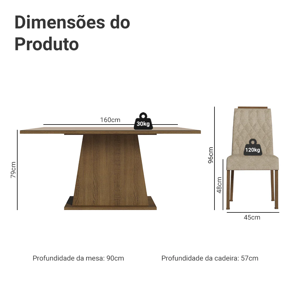 Conjunto Sala de Jantar Tampo de Vidro 6 Cadeiras Rustic/Crema/Imperial Avenca Madesa - Image 3