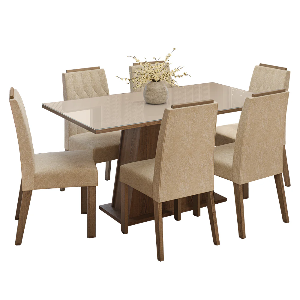 Conjunto Sala de Jantar Tampo de Vidro 6 Cadeiras Rustic/Crema/Imperial Peônia Madesa - Image 2