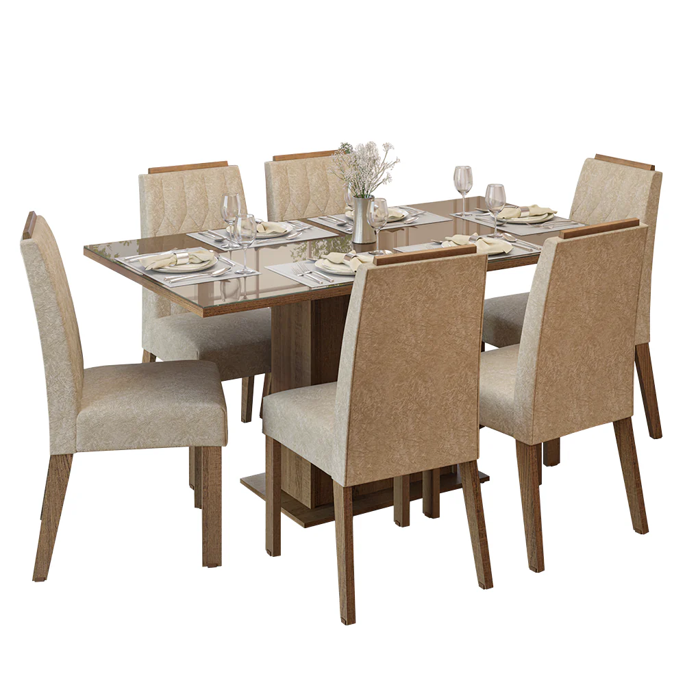 Conjunto Sala de Jantar Tampo de Vidro 6 Cadeiras Rustic/Imperial Azaleia Madesa - Image 2