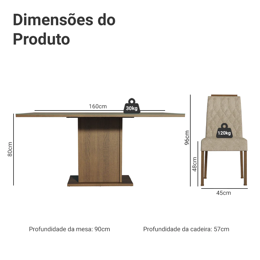 Conjunto Sala de Jantar Tampo de Vidro 6 Cadeiras Rustic/Imperial Azaleia Madesa - Image 3