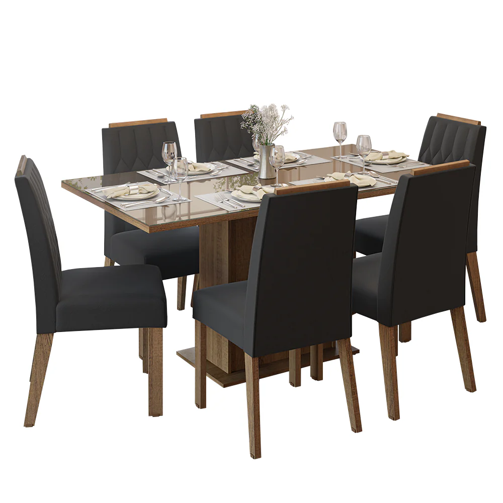 Conjunto Sala de Jantar Tampo de Vidro 6 Cadeiras Rustic/Oxford Azaleia Madesa - Image 2