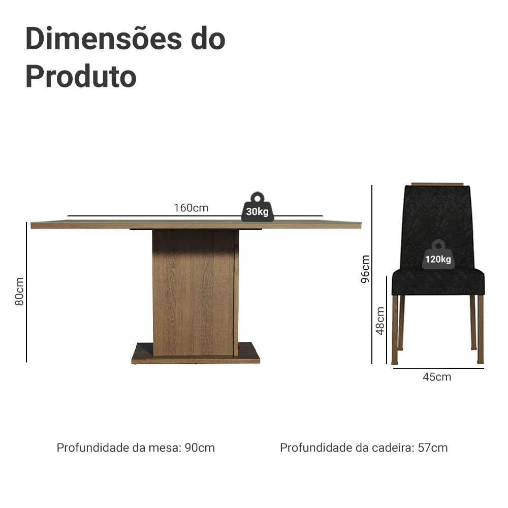 Conjunto Sala de Jantar Tampo de Vidro 6 Cadeiras Rustic/Oxford Dália Madesa - Image 3