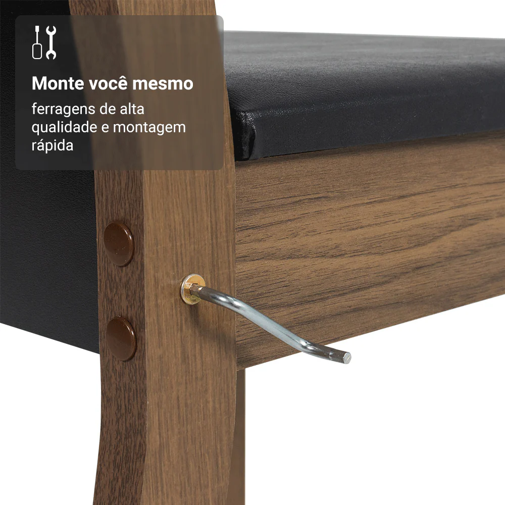 Conjunto Sala de Jantar Madesa Cali Mesa Tampo de Madeira com 4 Cadeiras Rustic/Preto/Sintético Preto - Image 6