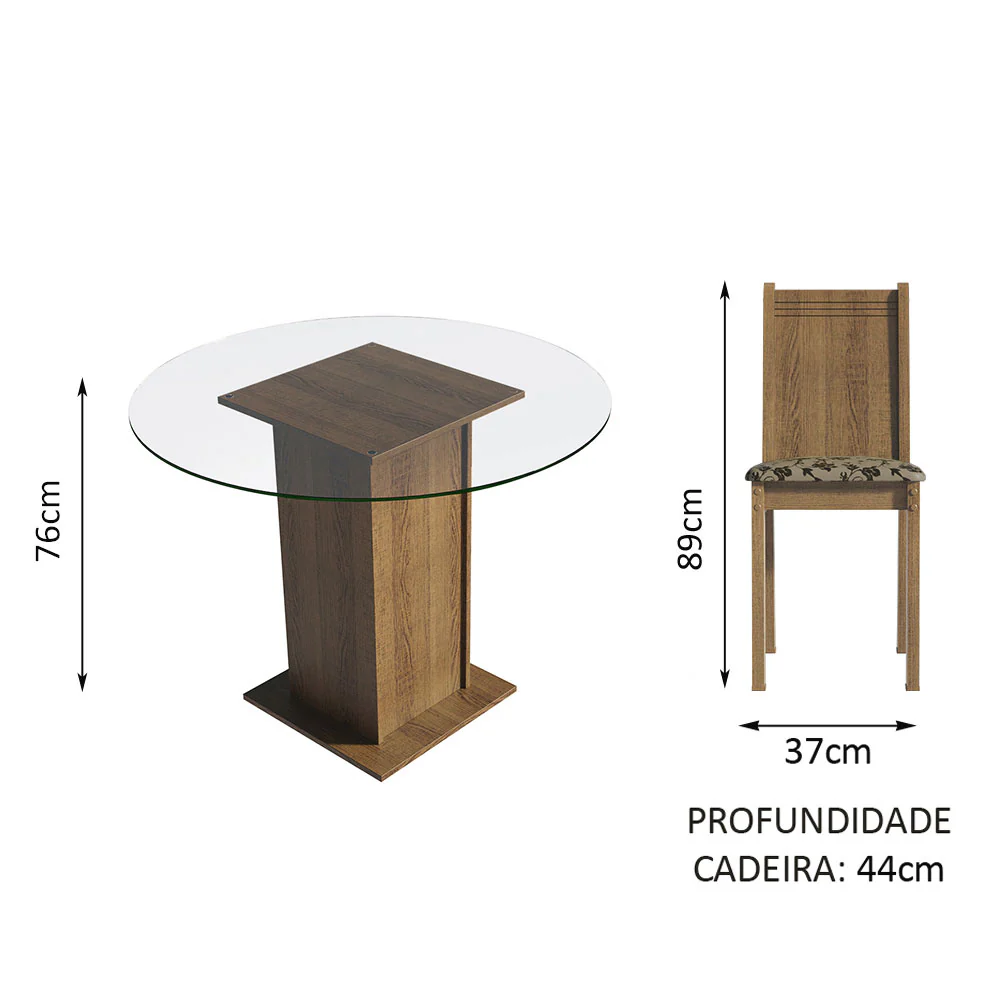 Conjunto Sala de Jantar Madesa Débora Mesa Tampo de Vidro Redondo 4 Cadeiras Rustic/Bege Marrom - Image 4