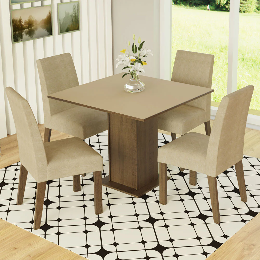 Conjunto Sala de Jantar Madesa Deise Mesa Tampo de Madeira 4 Cadeiras Rustic/Crema/Imperial