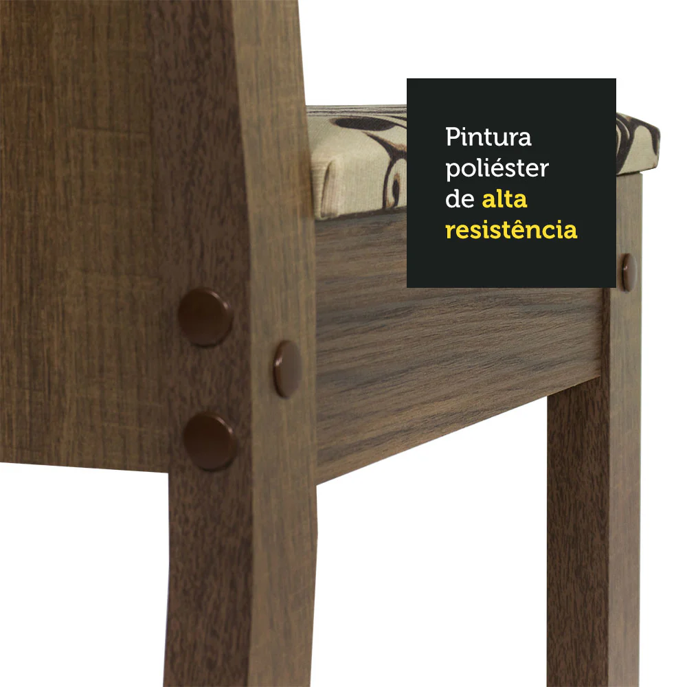 Conjunto Sala de Jantar Madesa Madu Mesa Tampo de Vidro Redondo 4 Cadeiras Rustic/Crema/Bege Marrom - Image 8