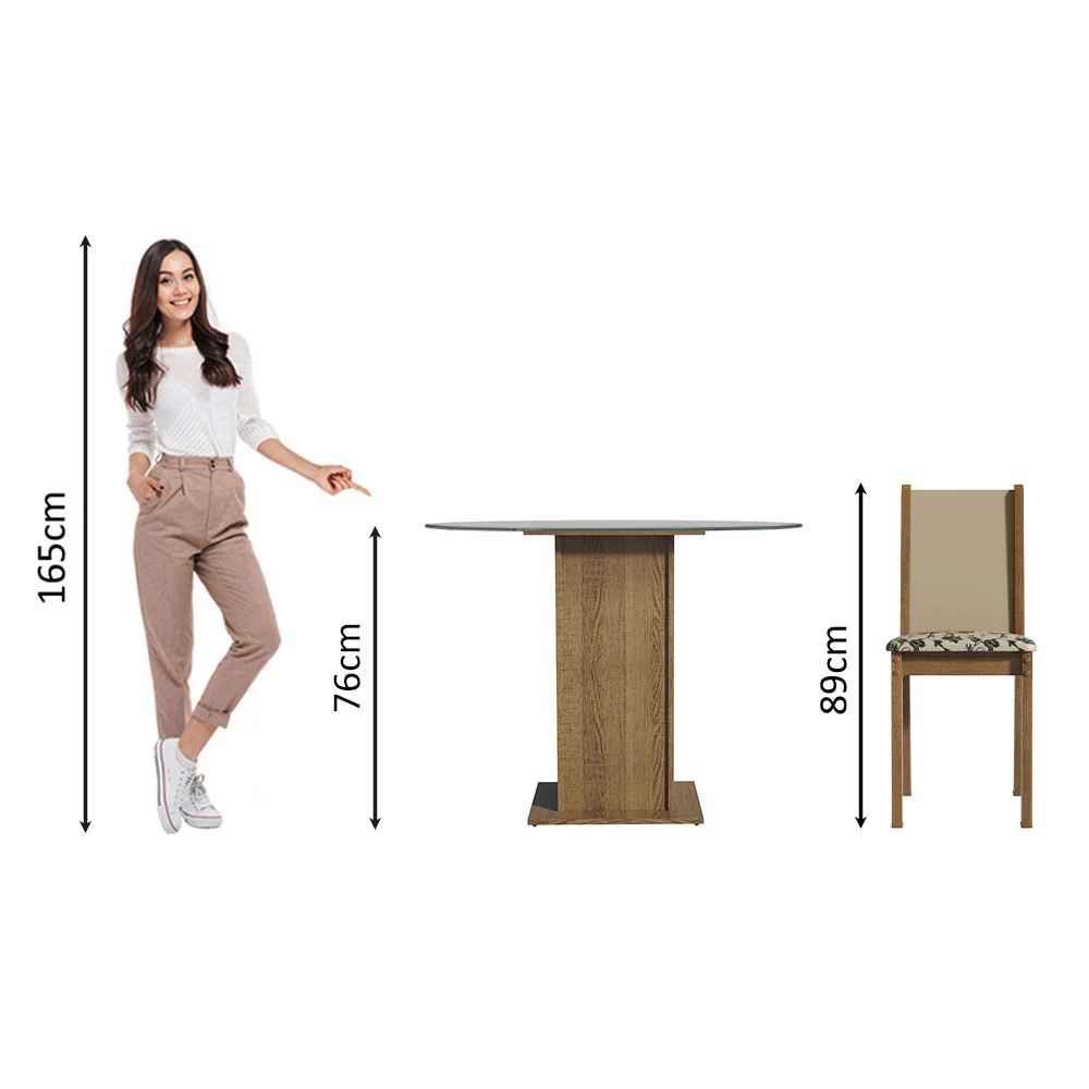 Conjunto Sala de Jantar Madesa Nanda Mesa Tampo Vidro Redondo 4 Cadeiras Rustic/Crema/Bege Marrom - Image 5