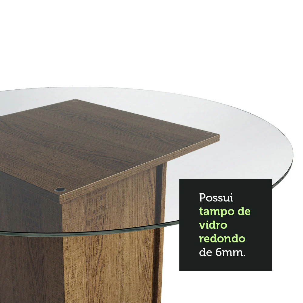 Conjunto Sala de Jantar Madesa Nanda Mesa Tampo Vidro Redondo 4 Cadeiras Rustic/Crema/Bege Marrom - Image 6
