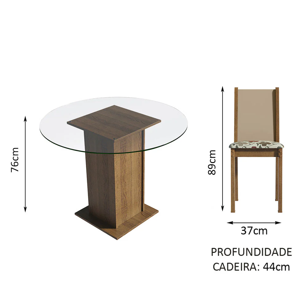 Conjunto Sala de Jantar Madesa Nanda Mesa Tampo Vidro Redondo 4 Cadeiras Rustic/Crema/Hibiscos - Image 4